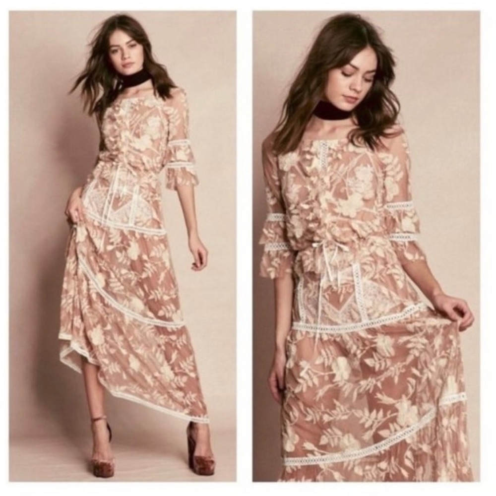 For Love and Lemon's Emilia maxi skirt set, xs, nude color